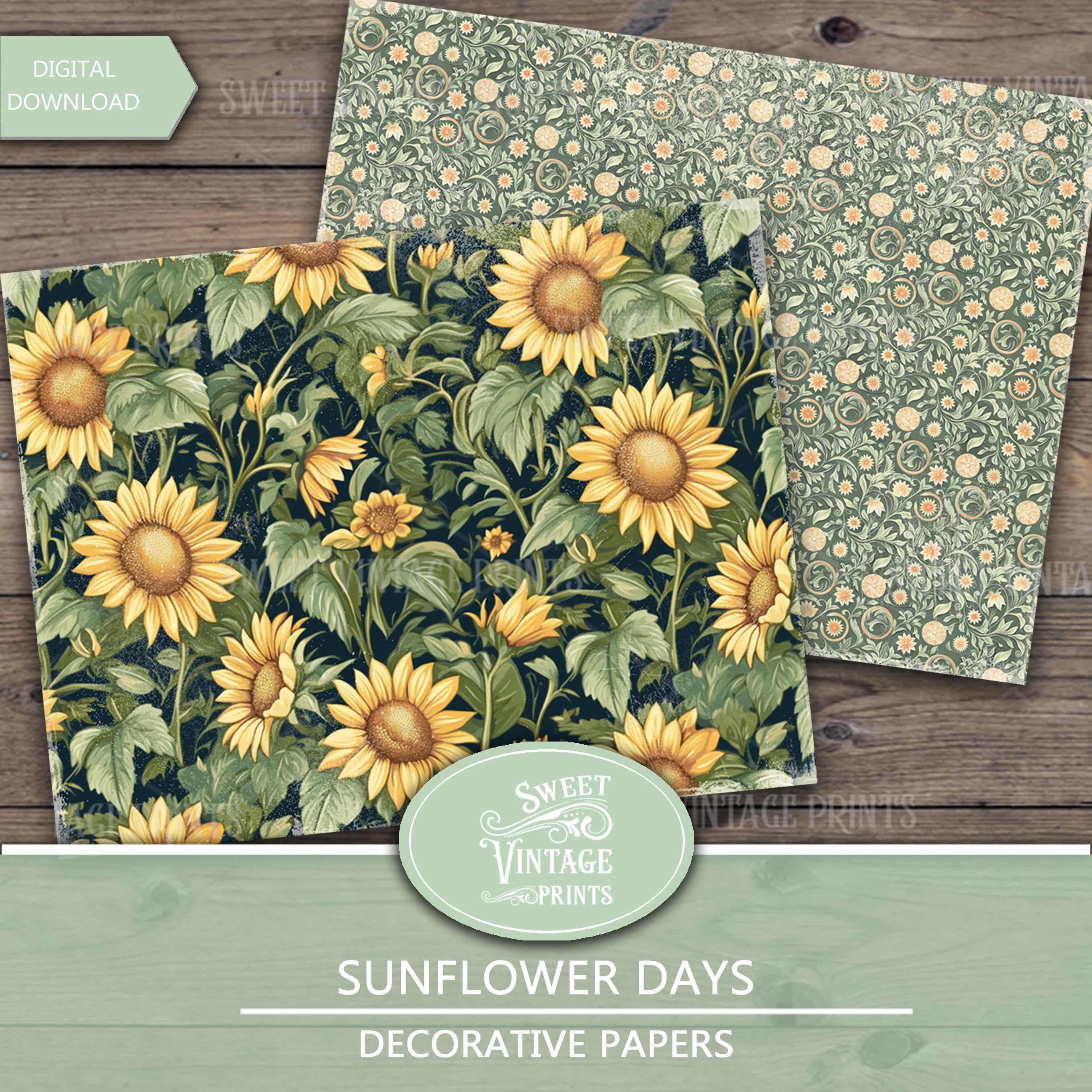 Sunflower Junk Journal Papers | Yellow Floral Digital Paper Pack ...