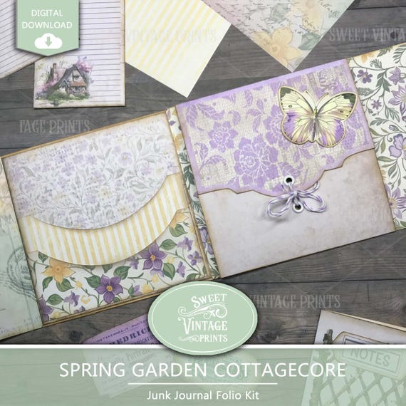 Printable Spring Junk Journal Folio | Spring Garden Cottagecore Ephemera Folio | DIY Crafting Kit digital download | Sweetvintageprints sgc