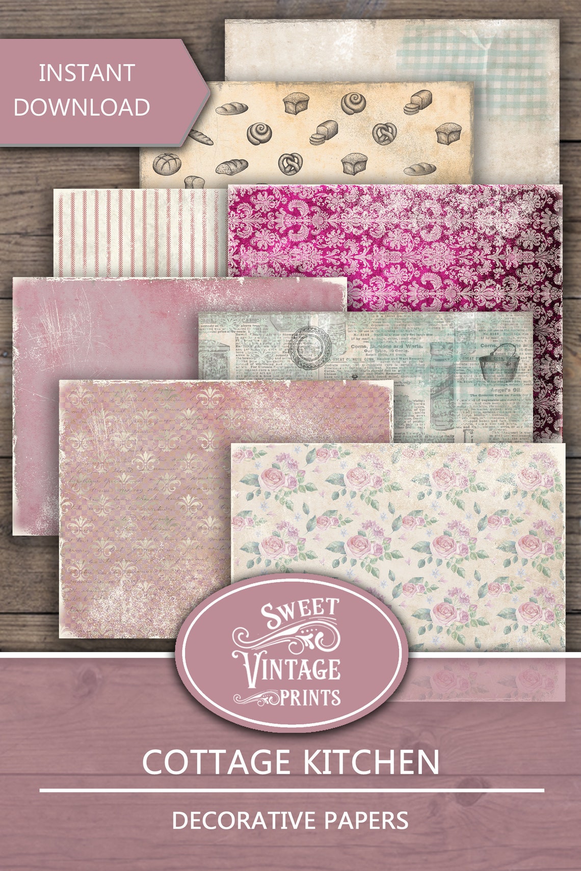 Paper Kichen Cottage Kitchen Digital Paper Pack, Kitchen Junk Journal, Kitchen ...