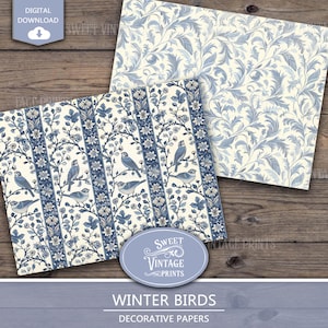 Birds Junk Journal Papers | Winter Digital Paper Pack | Blue Printables ...