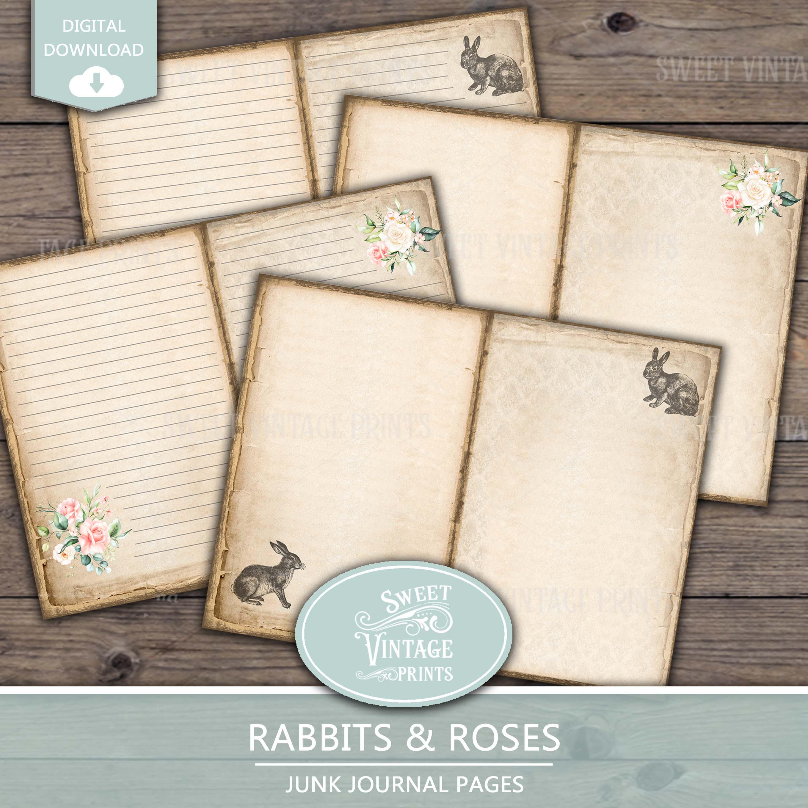 Rabbits & Roses Junk Journal Pages | French Hare Printable Papers ...