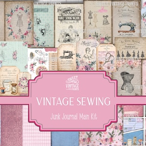 Junk Journal, Sewing Vintage, Ephemera, Shabby, Journal Kit, sewing papers, scrapbooking, cards, Tags, digital download, printable