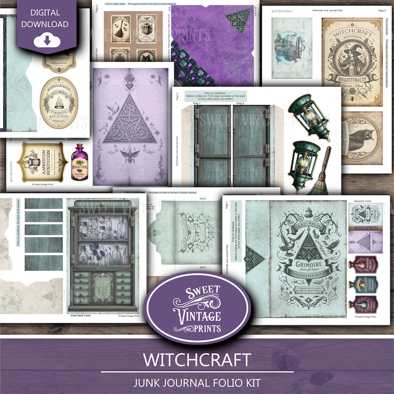 Witch Junk Journal Folio Kit | Halloween Printable Folio | Witchcraft ...