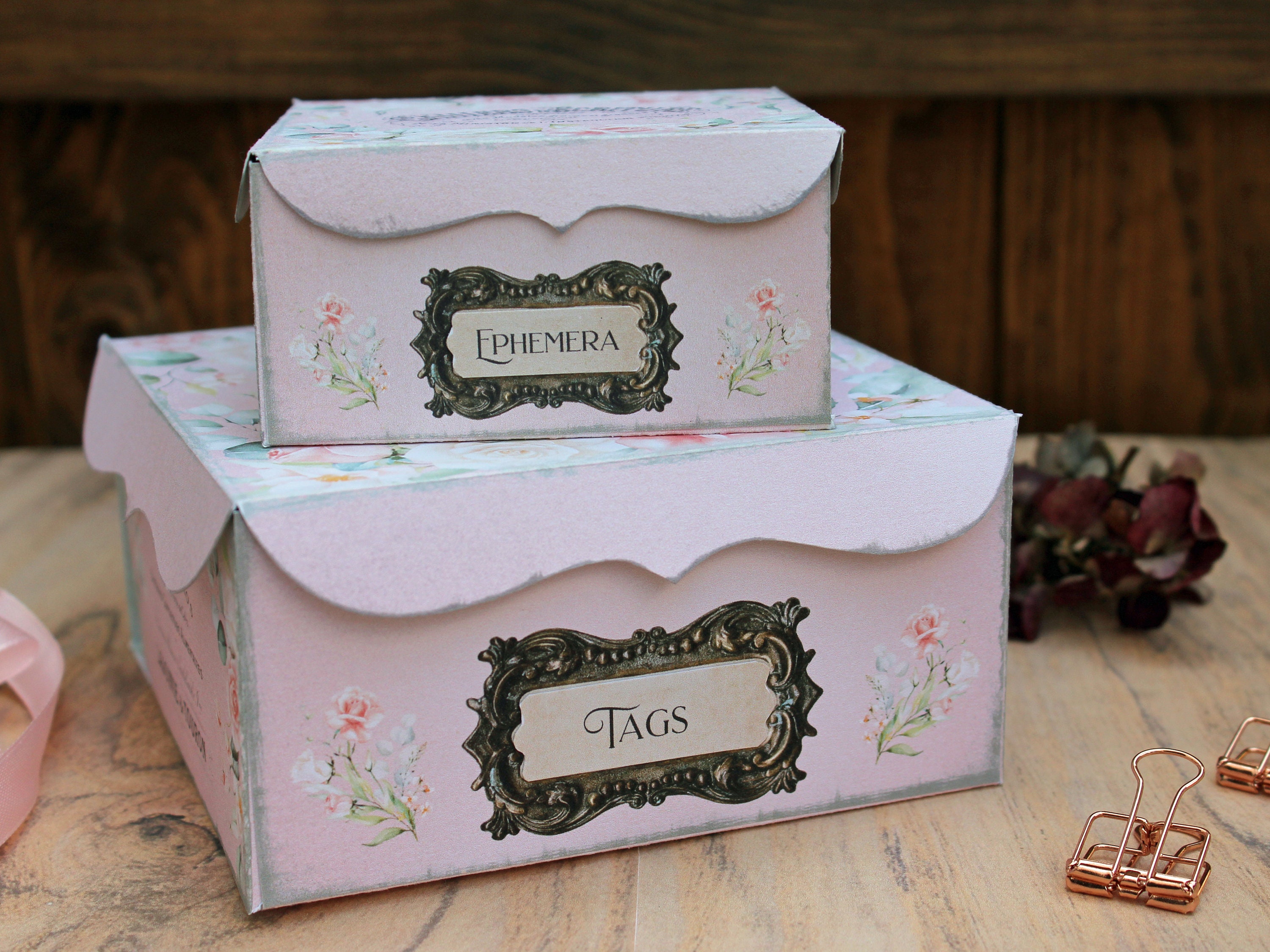 Vintage Rose Box Set of 2 sizes printable Shabby Roses Etsy