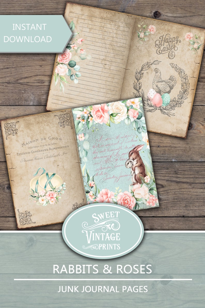 Rabbits & Roses Junk Journal Pages French Rabbits Junk - Etsy