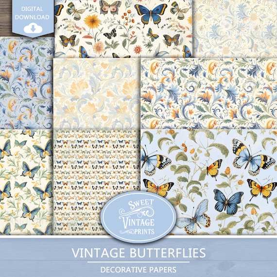 Butterflies Printable Papers | Vintage Butterfly Junk Journal Digital Download | Butterflies Paper Pack | Sweetvintageprints