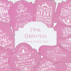 Roze Kerstmis, Tags, Vintage Kerstmis, Etiketten, Tag flip, Junk Journal, Ephemera, digitaal, instant download, Shabby Xmas, Papers, Afdrukbaar