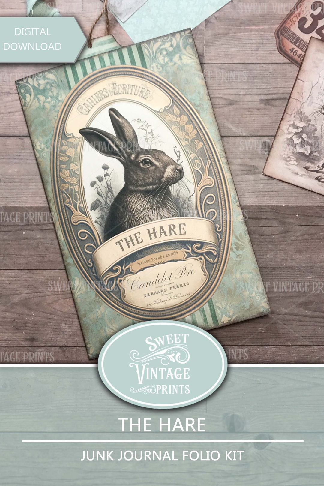 Junk Journal Folio Kit Hare | Vintage Printable Folder | Rabbits ...