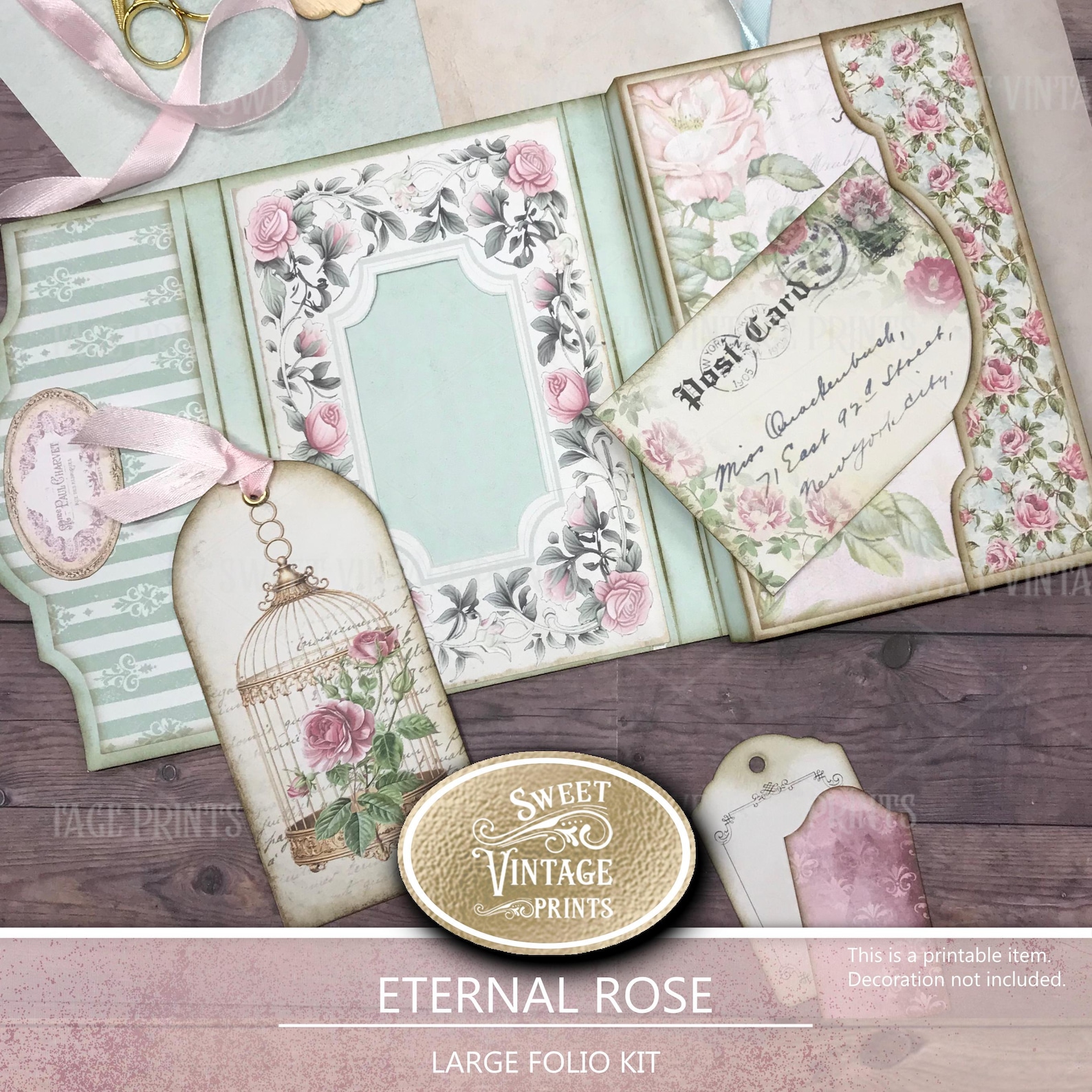 Shabby Rose Printable Folio Kit | Romantic Junk Journal Digital ...