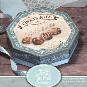チョコレート ボックス 印刷可能 | DIY ギフトボックス デジタル ダウンロード ヴィンテージ チョコレート | sweetvintageprints chl
