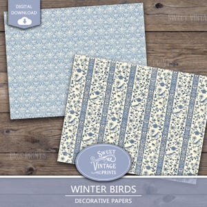 Birds Junk Journal Papers | Winter Digital Paper Pack | Blue Printables ...
