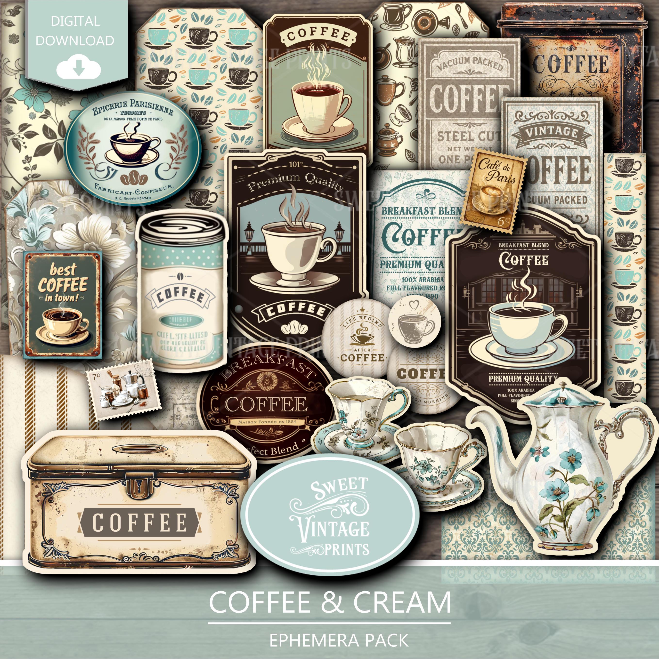 い。 Coffee & Cream Junk Journal Ephemera | Vintage Coffee