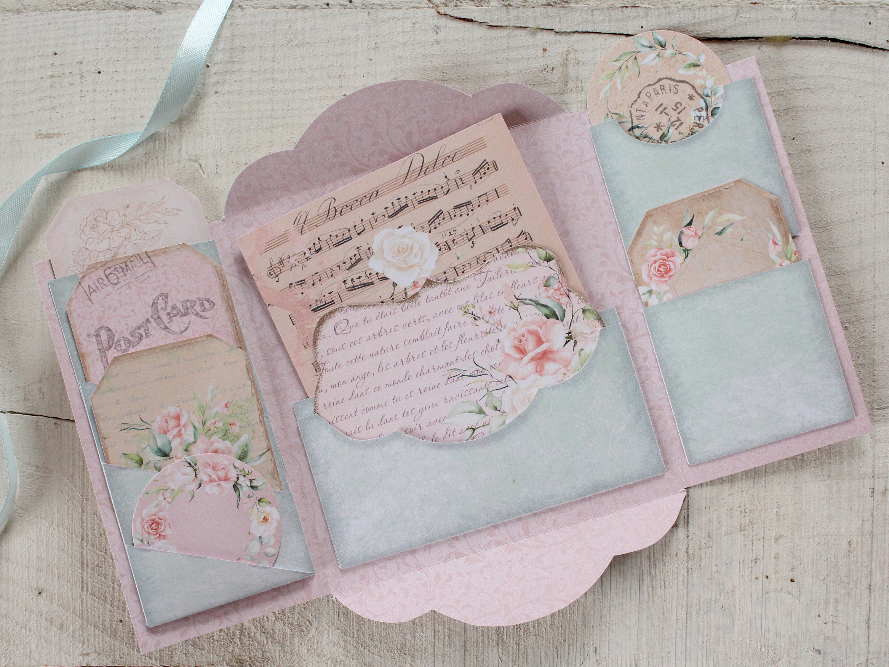Vintage Rose Folio, printable, loaded envelope, pink, Junk Journal, E…