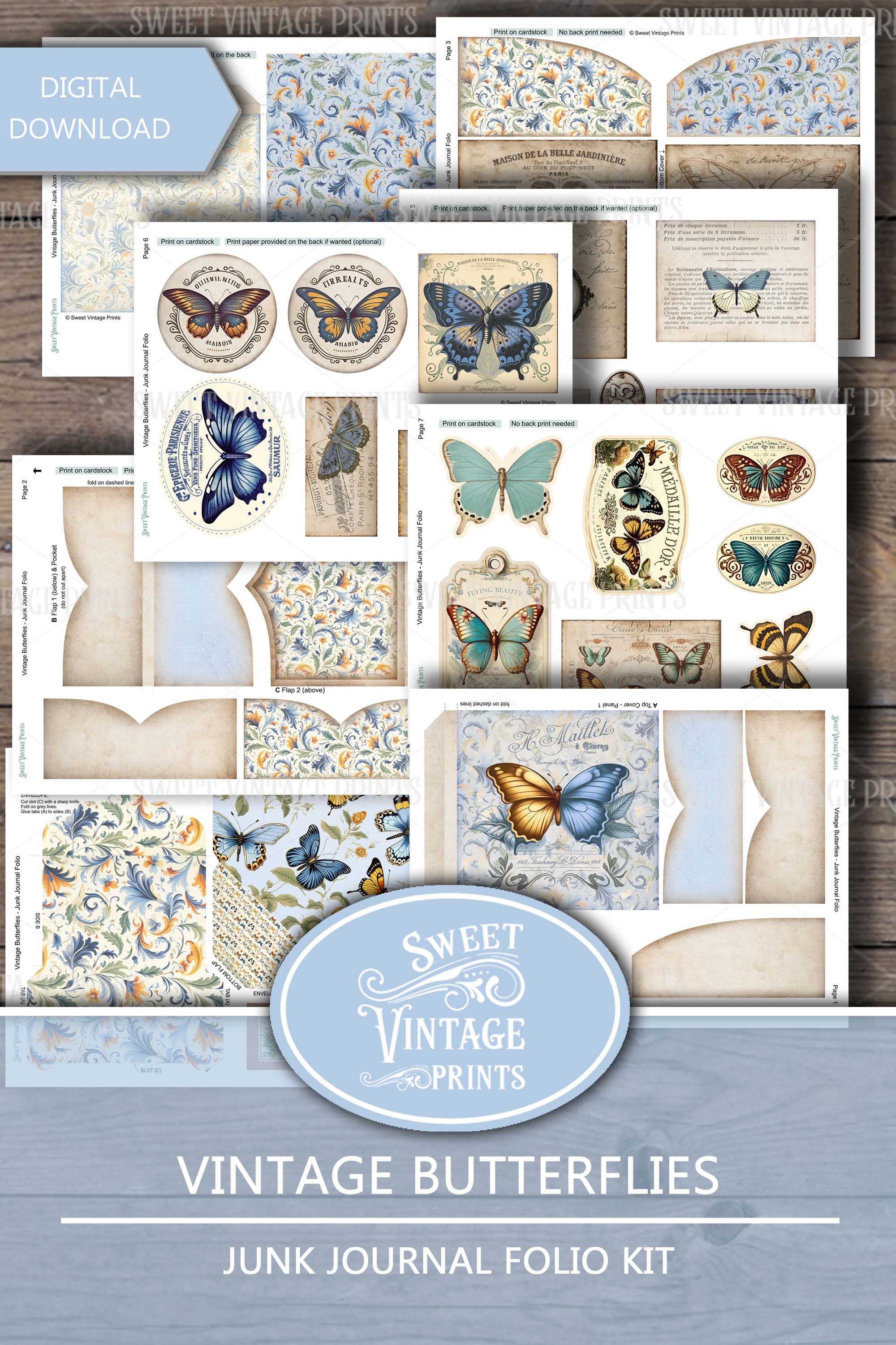 Butterfly Junk Journal Folio Kit | Vintage Printable Folder ...