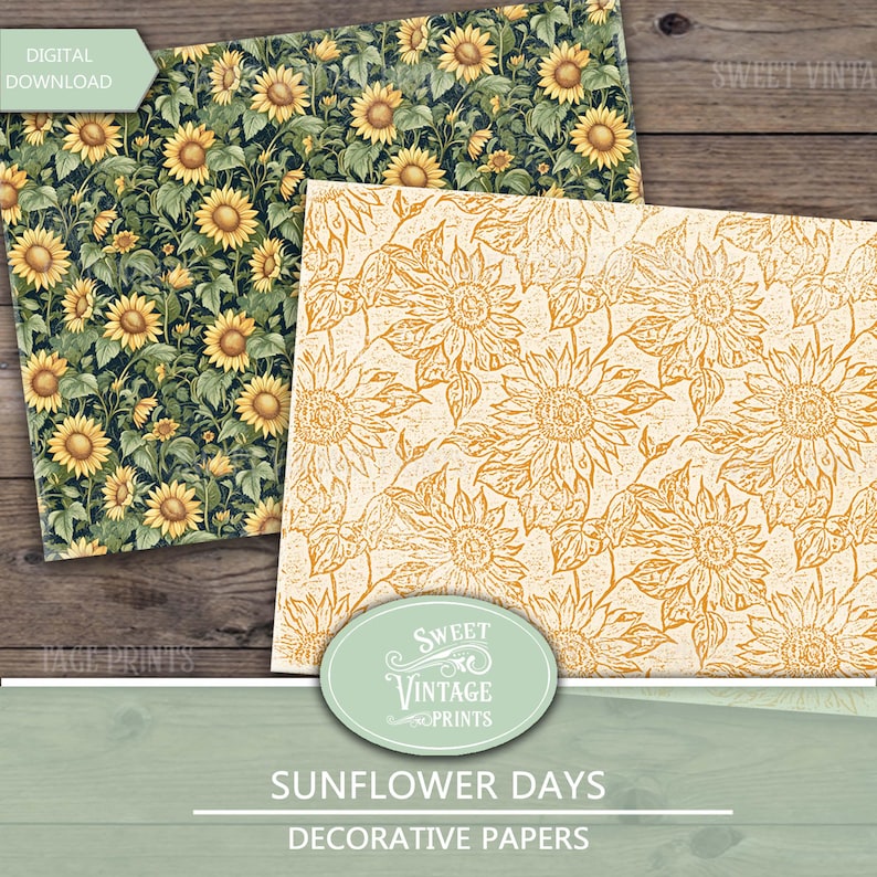 Sunflower Junk Journal Papers | Yellow Floral Digital Paper Pack ...