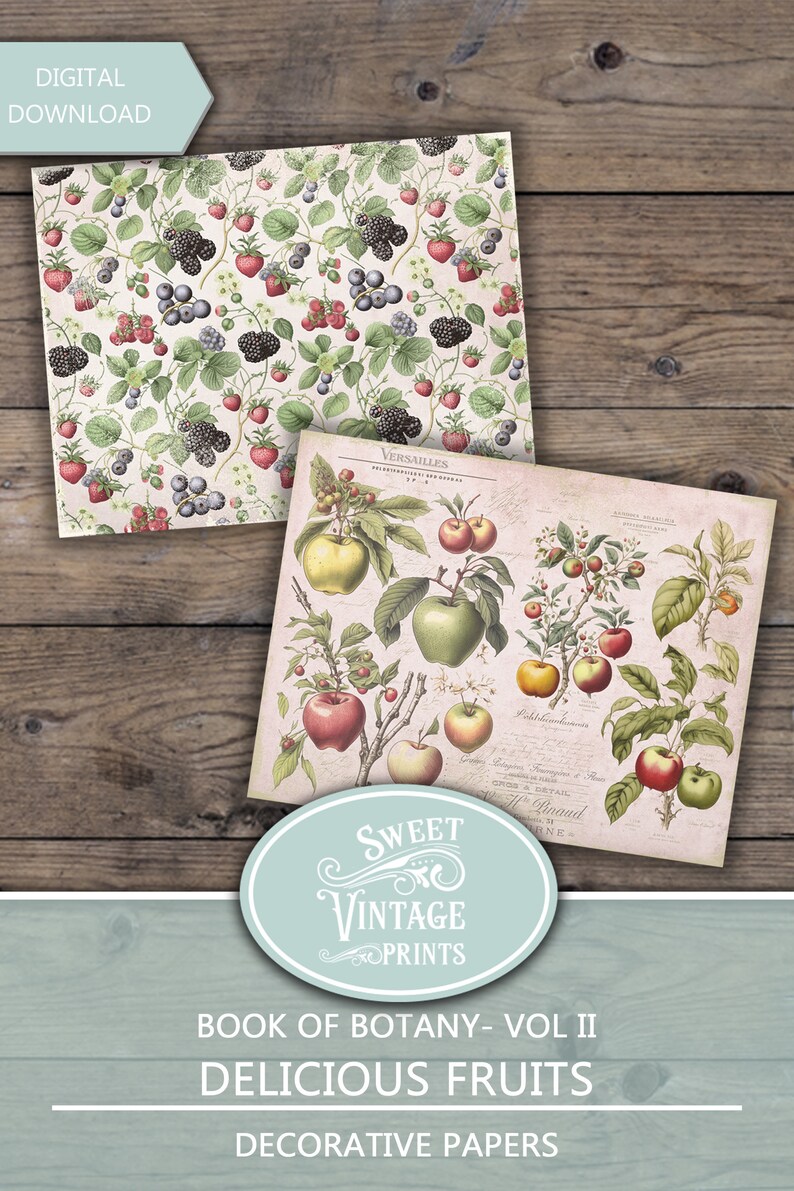 Fruits Printable Papers, Fruits Junk Journal, Apple Pear Peach Digital ...