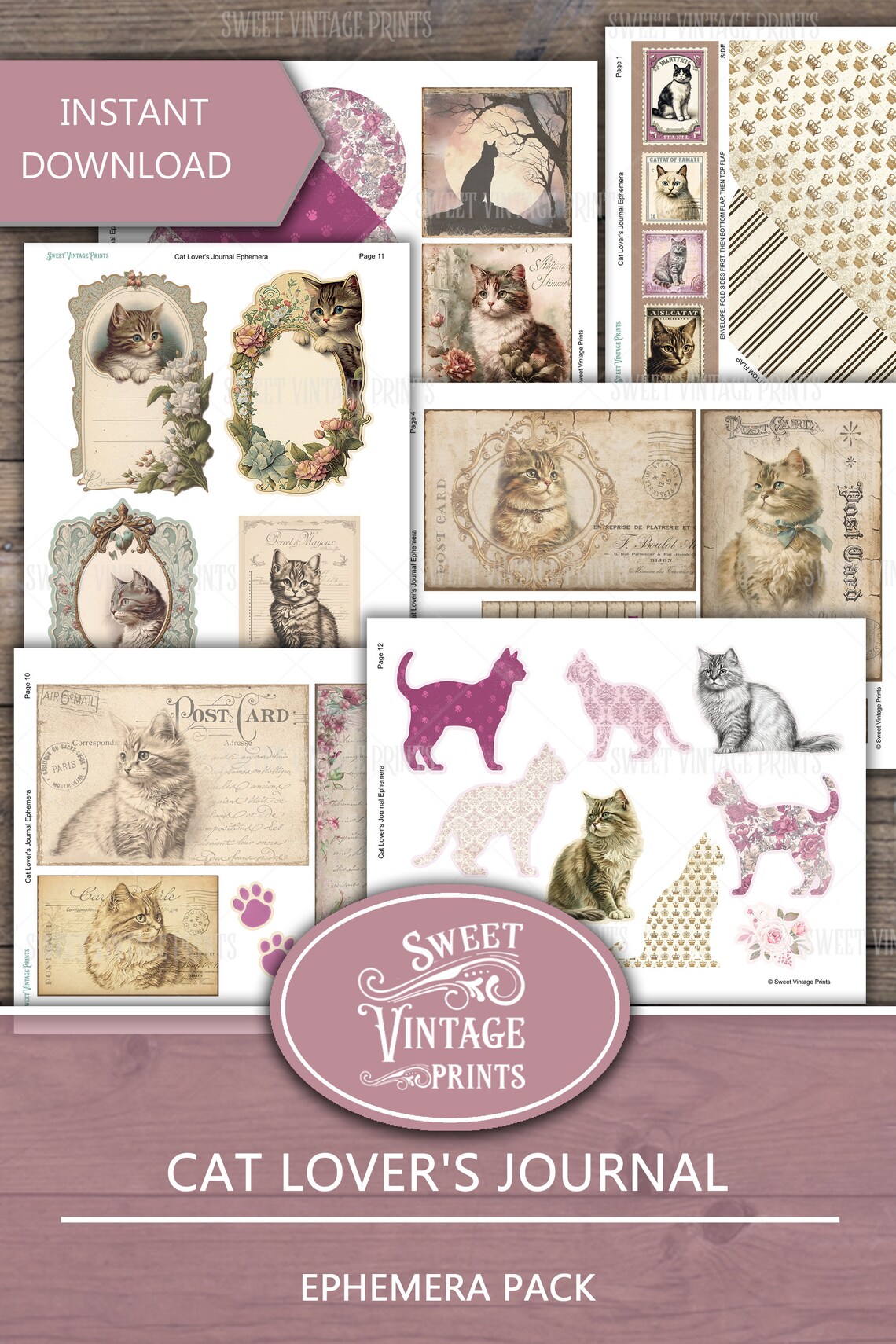 Cat Lover's Junk Journal Ephemera Kit, Cat Ephemera Pack, Cat Junk ...