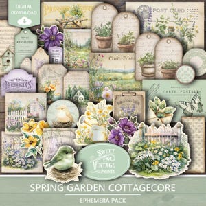 Frühling Junk Journal Ephemera | Cottage druckbare Tags Etiketten | Frühling Garten Cottagecore Digitaler Download PDF | Süße vintageprints | sgc