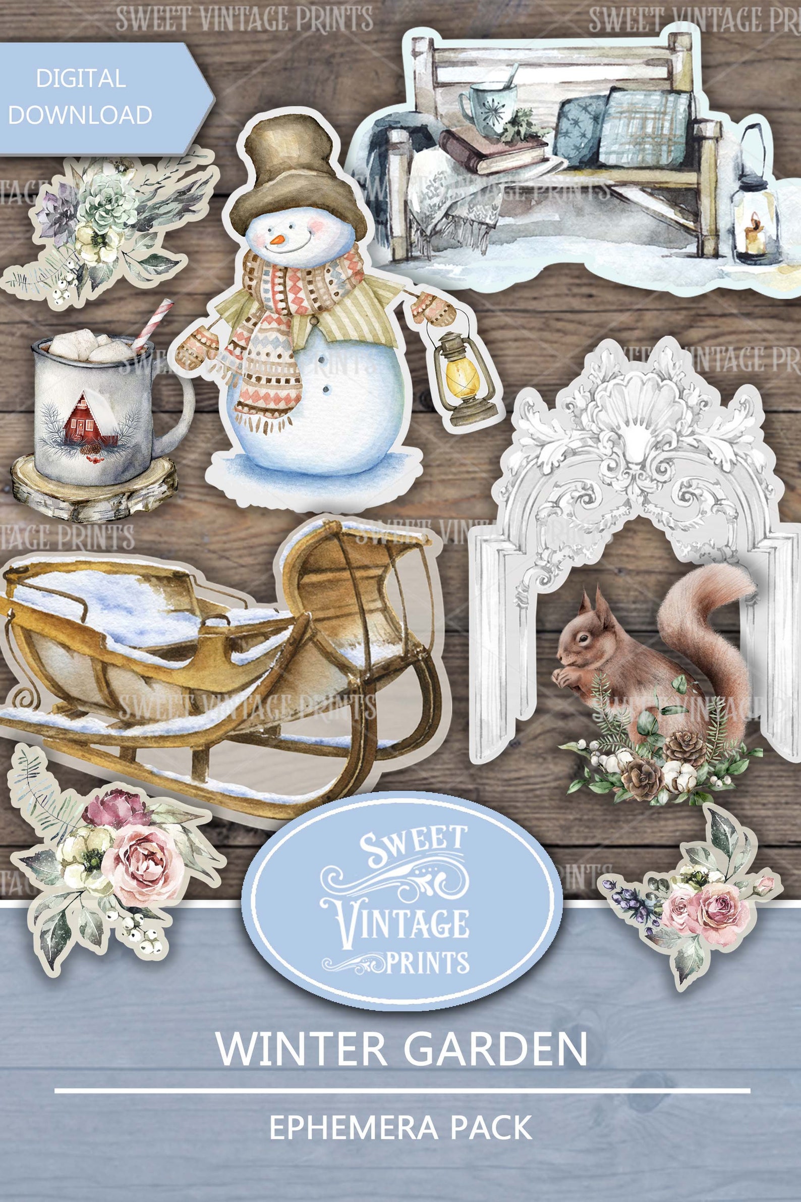 Winter Garden Ephemera Pack, Winter Garden Junk Journal, Winter ...