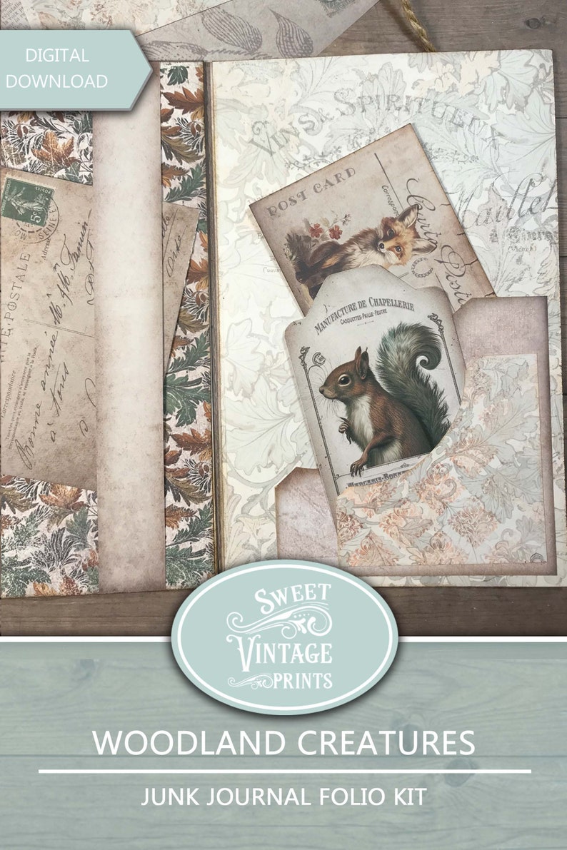 Junk Journal Folio Kit Woodland Creatures, Forest Animals Printable ...