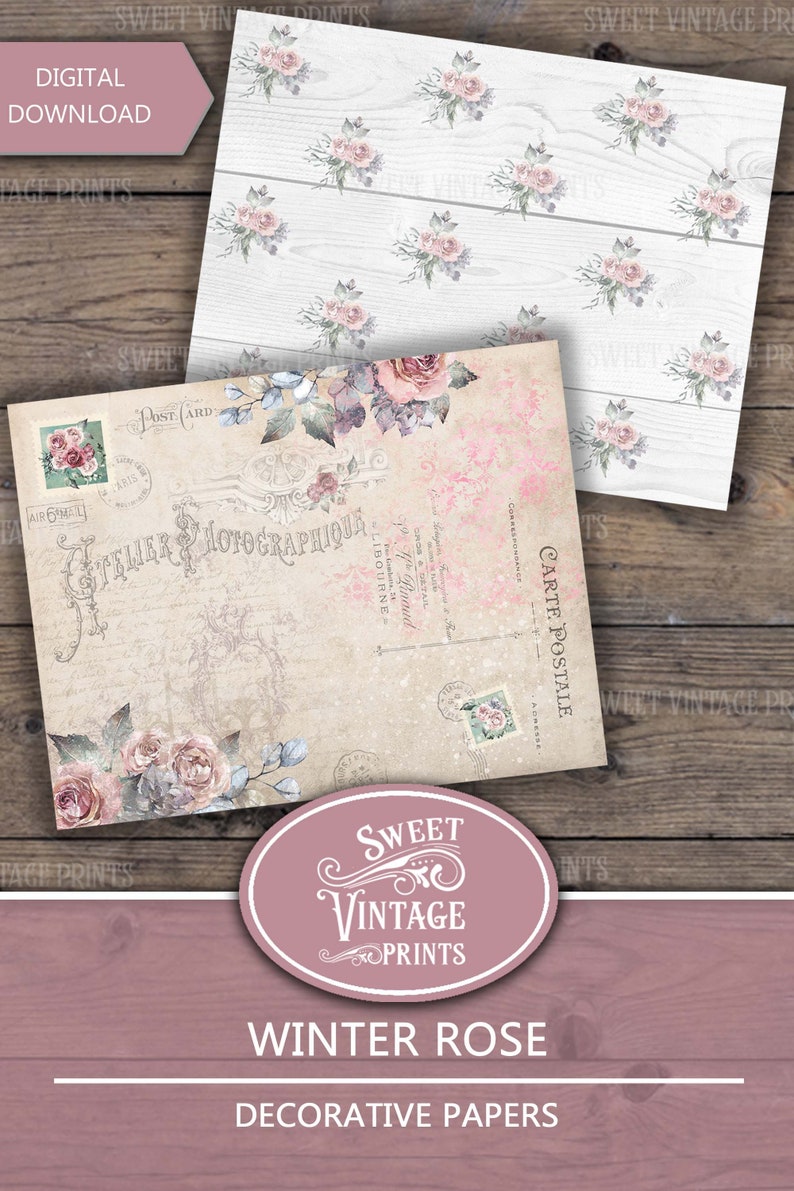 The Winter Rose Digital Paper Pack, Winter Junk Journal Papers, Winter ...