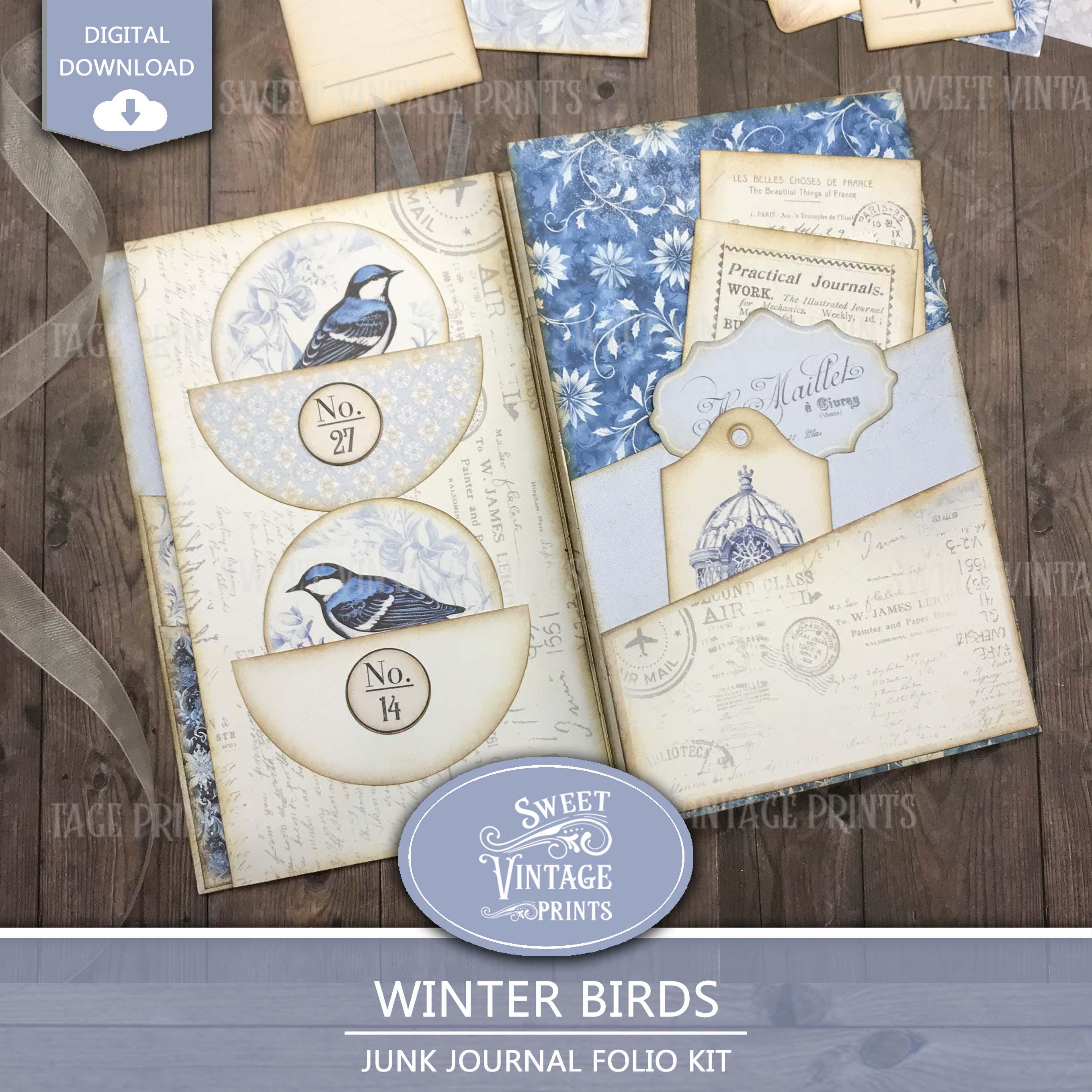 Junk Journal Folio Kit Birds | Vintage Printable Folio Kit | Winter ...