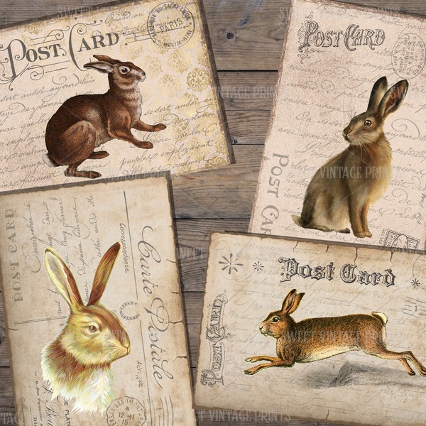 Cartes postales de lapins, carte postale de lapin vintage, Journal indésirable de Pâques, lapins de Pâques Ephemera, lièvre, cartes de lapin, numérique, téléchargement, imprimable,