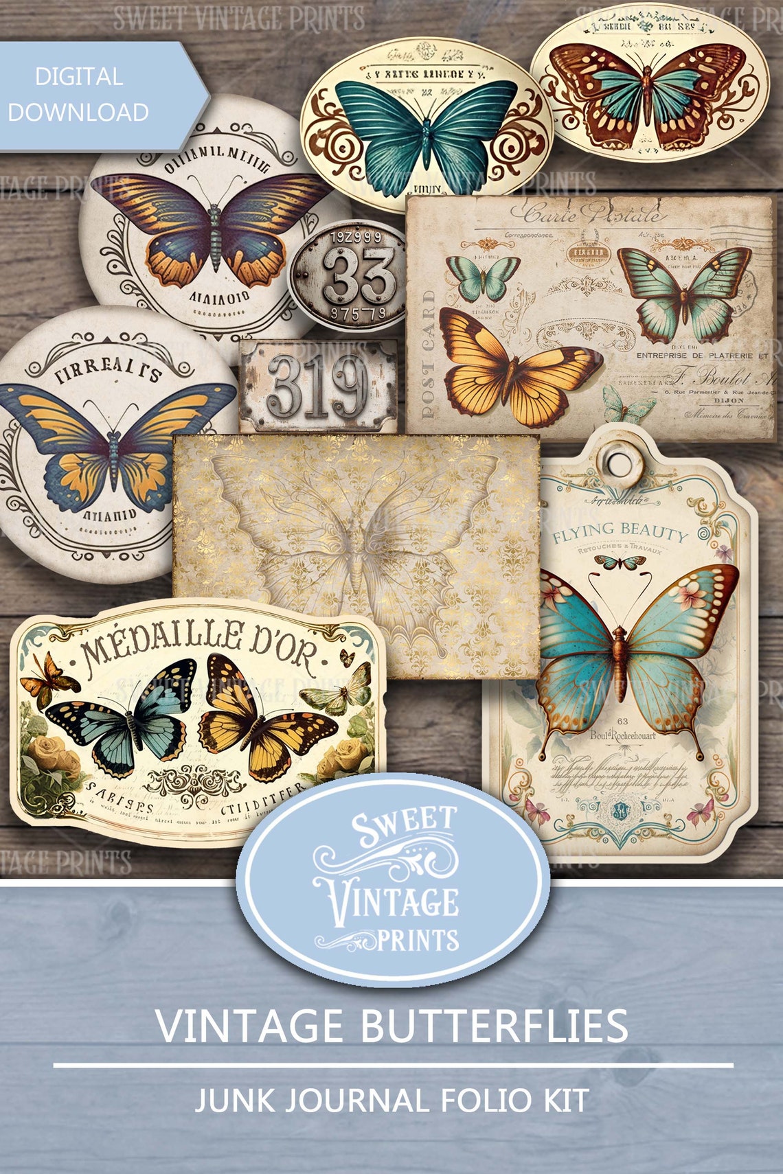 Butterfly Junk Journal Folio Kit | Vintage Printable Folder ...