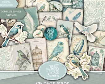 Junk Journal Kit Vintage Birds, Digital Download Bird Junk Journal, Birds Printables, Sweetvintageprints vbd