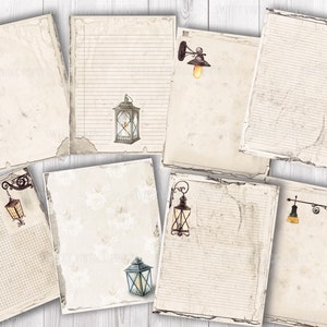 Luci lanterna, Pagine di diario, Lampioni vintage, Carta a righe, Lampioni stradali, Diario spazzatura, Ephemera, Download, stampabile, stampe vintage