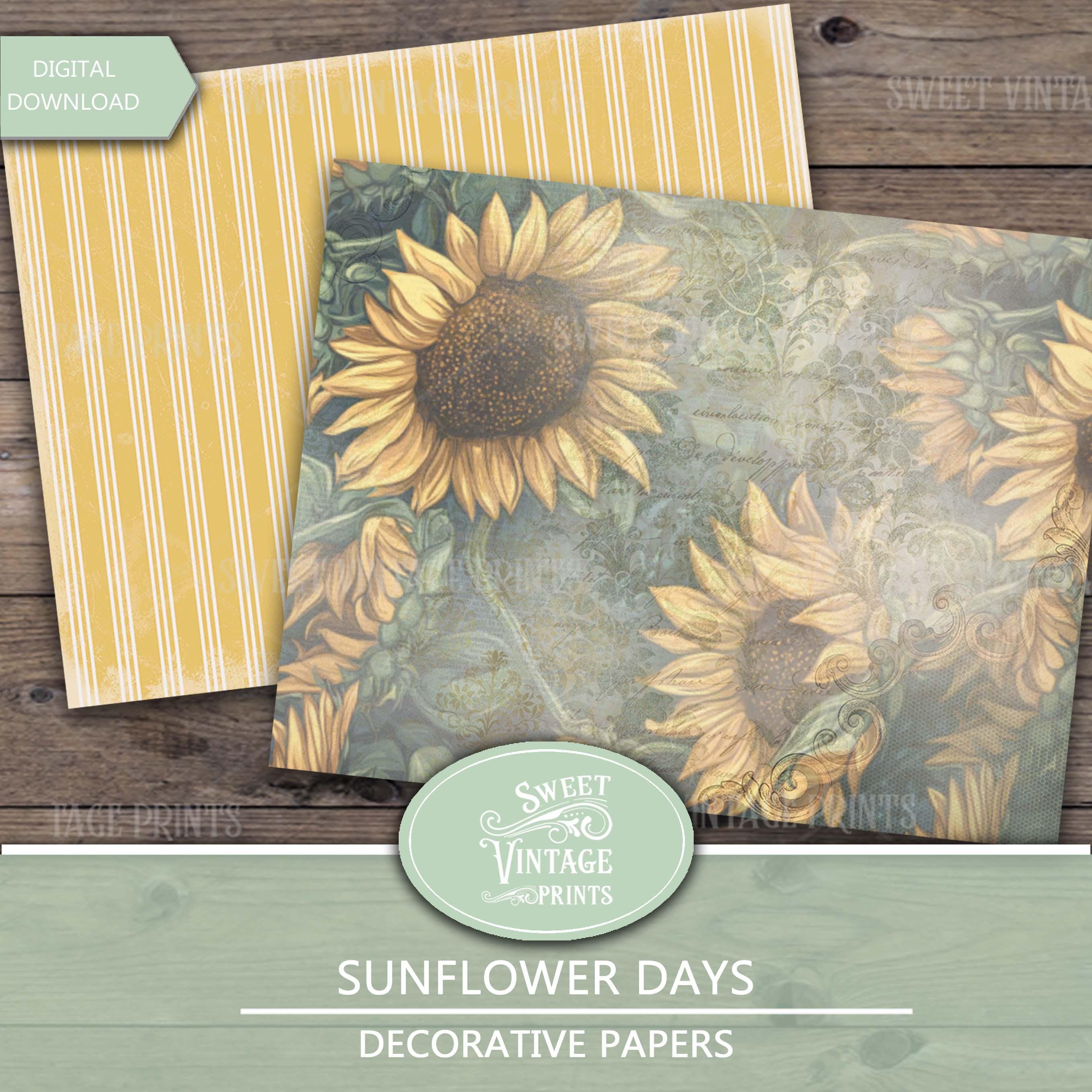 Sunflower Junk Journal Papers | Yellow Floral Digital Paper Pack ...