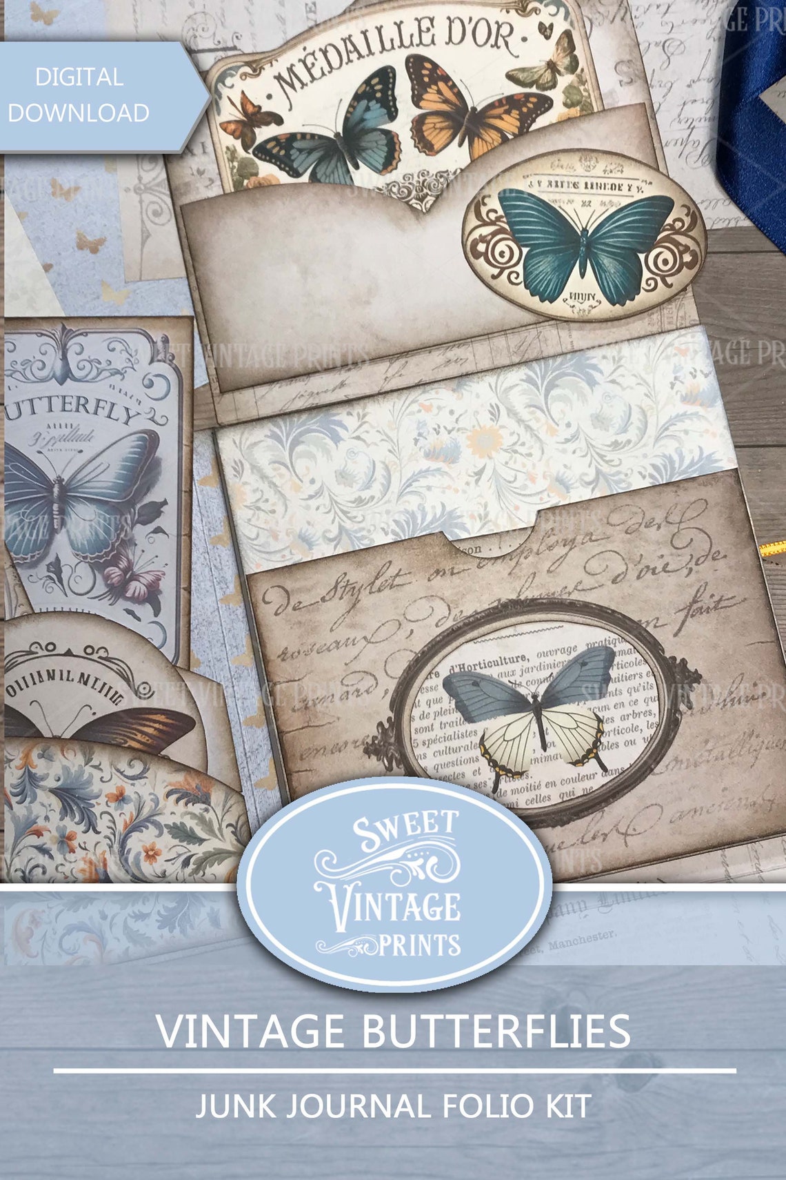 Butterfly Junk Journal Folio Kit | Vintage Printable Folder ...