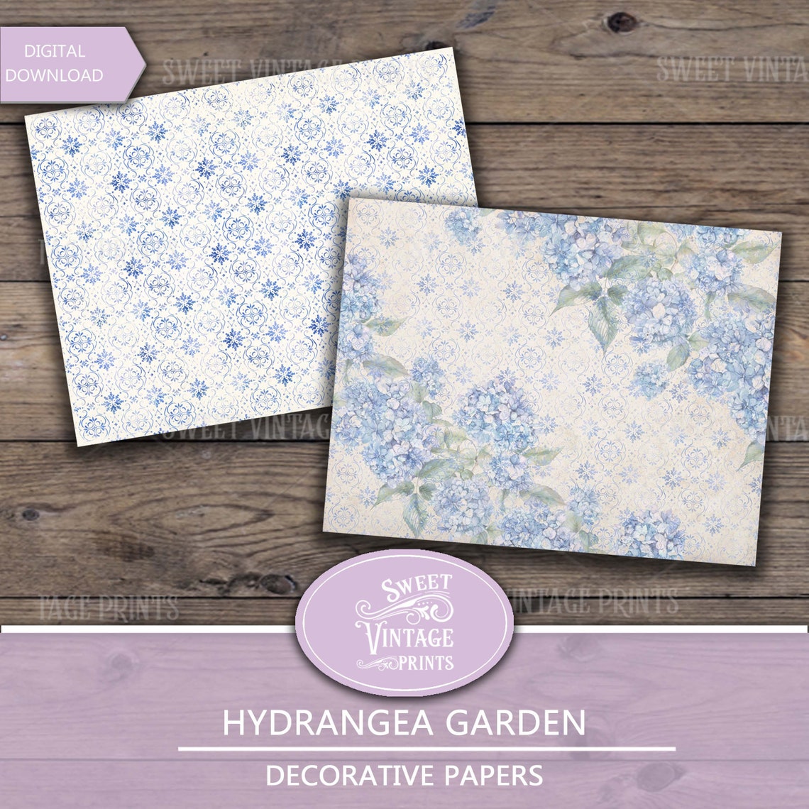 Hydrangea Junk Journal | Printable Garden Paper | Purple Digital Paper ...