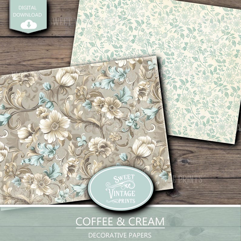 Coffee & Cream Junk Journal Papers | Neutral Digital Paper Pack | Cafe ...