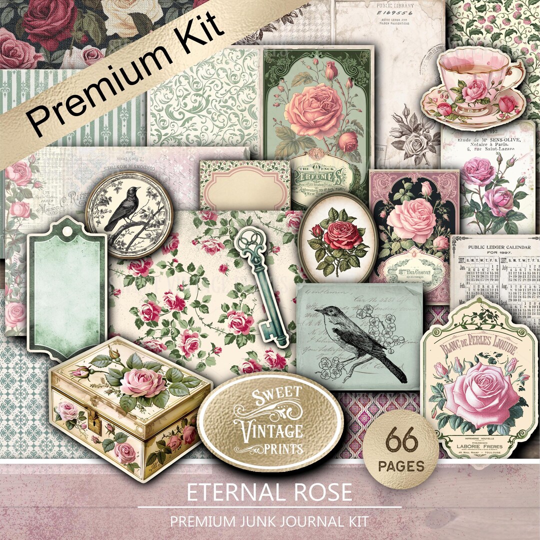 Shabby Rose Junk Journal Bundle | Vintage Florals Digital Paper ...