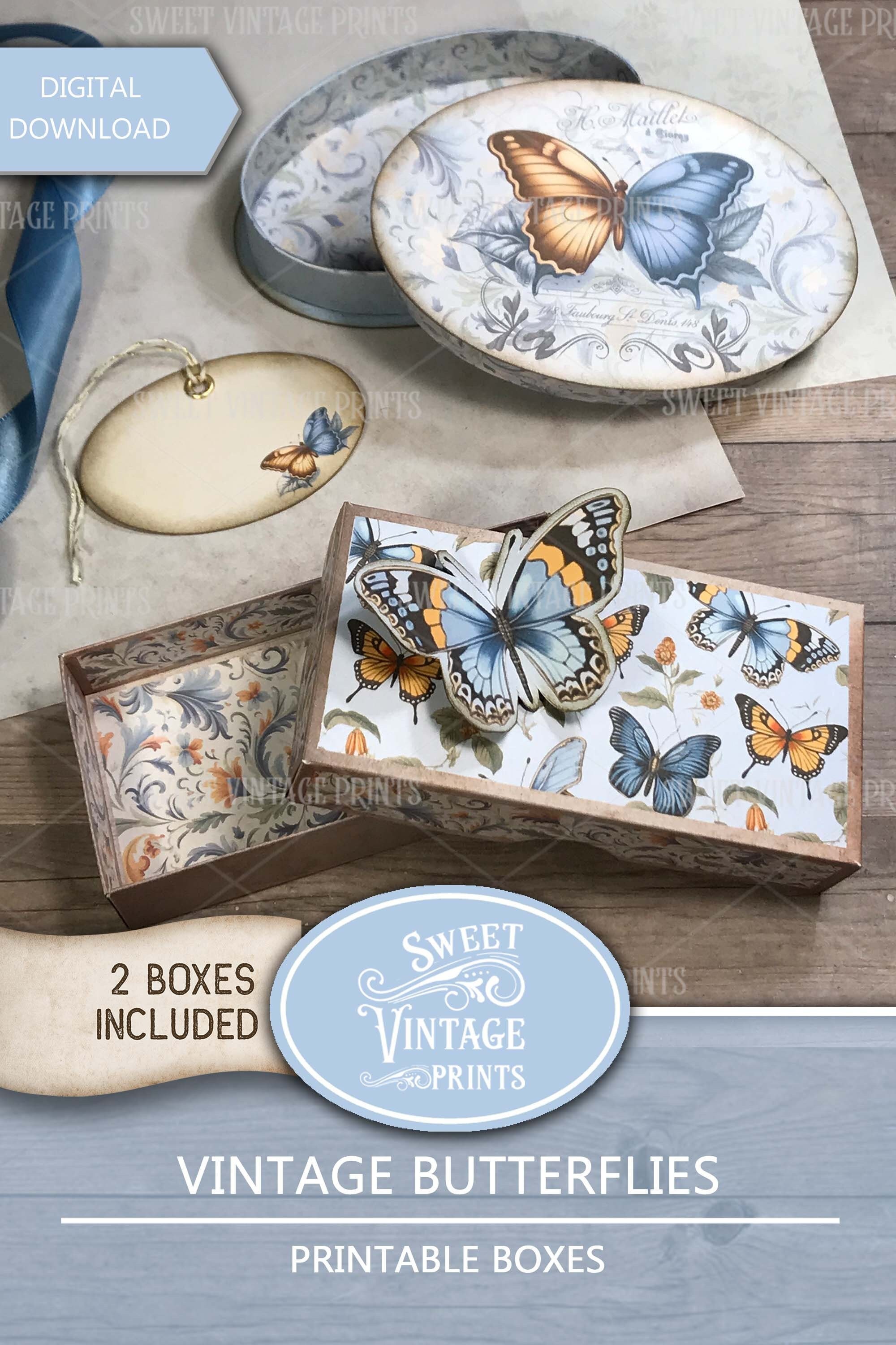 Printable Boxes Butterflies | Vintage Butterfly Gift Box Set | DIY ...