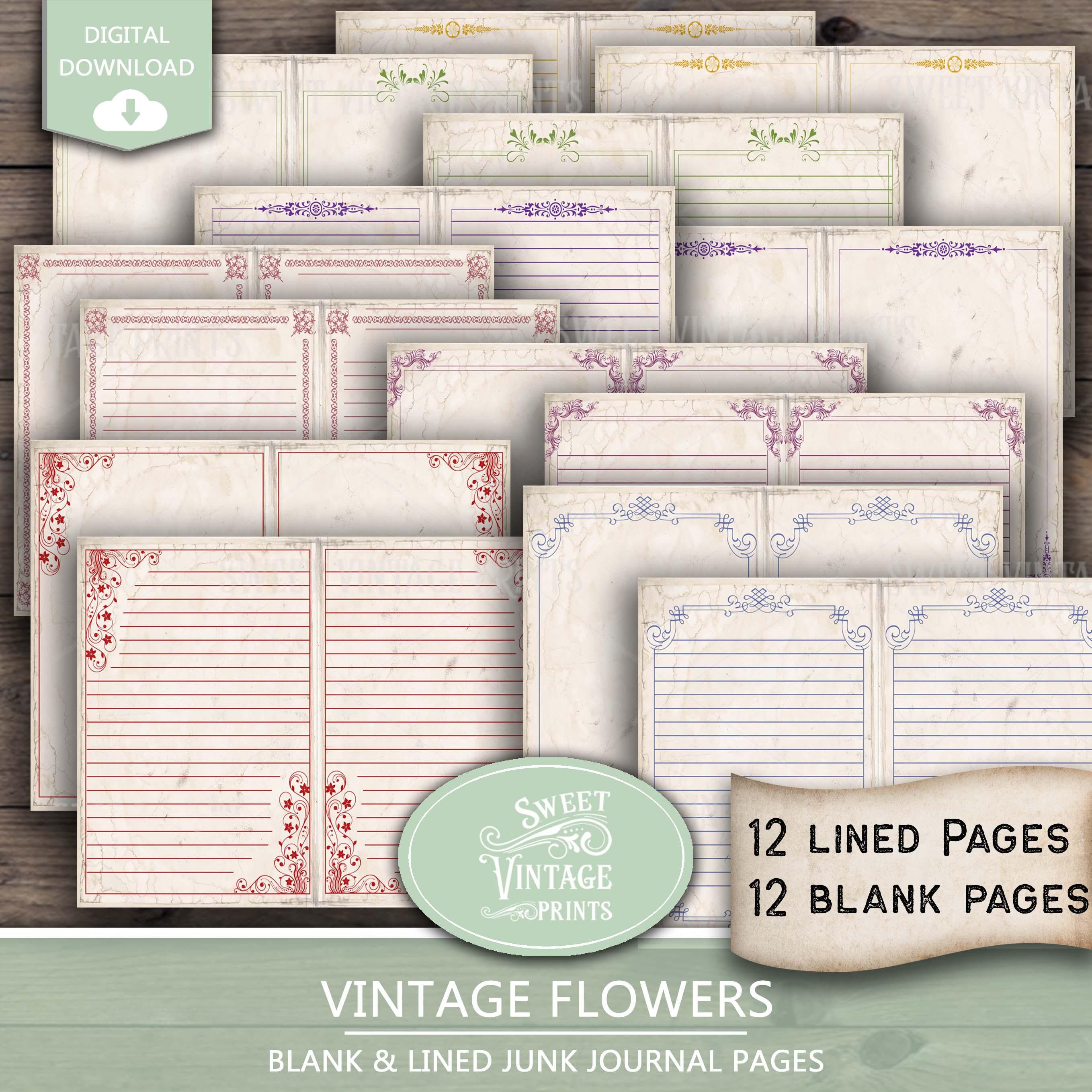 Blank & Lined Junk Journal Pages | Vintage Flowers Calendar Filler ...