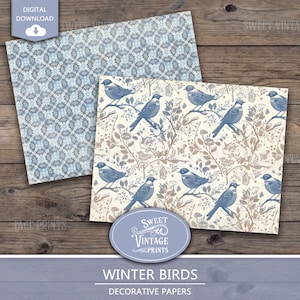 Birds Junk Journal Papers | Winter Digital Paper Pack | Blue Printables ...