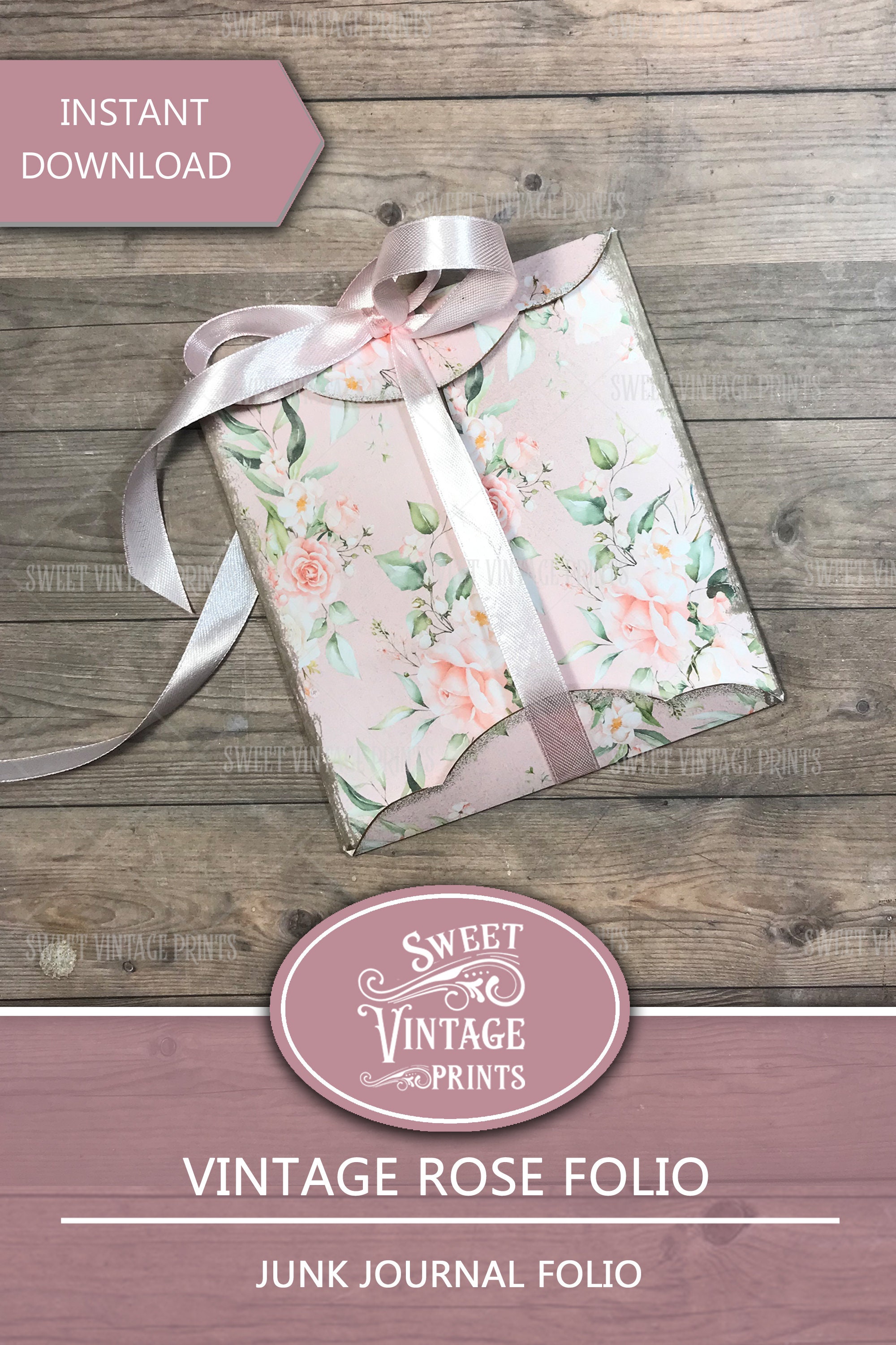 Vintage Rose Folio, Shabby Rose Folder, Loaded Envelope Roses, Pink ...