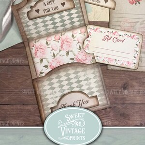 May include: A printable gift card holder with a vintage floral design. The holder features a pink and green floral pattern with the text "A Gift For You", "Best Mom", "Gift Card", and "Thank You".
