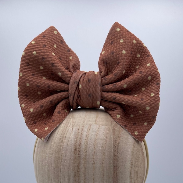 Neutral Polka-Dot Headwrap, Neutral Polka-Dot Bow, Brown Headwrap, Brown Bow, Polka-Dot Headwrap, Polka-Dot Bow, Brown Polka-Dot Headwrap