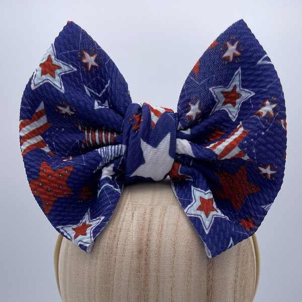 Red White and Blue Stars Headwrap, Stars Headwrap, Stars Bow, Cute Stars Bow, July 4th Bow, Patriotic Bow, Memorial Day Bow, July 4 Wrap