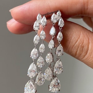 6.8 TCW Marquise & Pear Cut Moissanite Earrings, Moissanite Diamond Chandelier Bridal Earrings, 14K Gold Long Drop Earrings For Women&#39;s