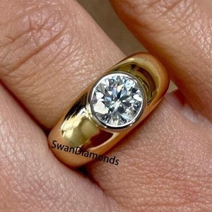 14k Gold Dome Diamond Ring, Unique Bezel Set Diamond Solitaire Ring, 7mm Round Cut Moissanite Ring, Diamond Stacking Ring, Solitaire Ring