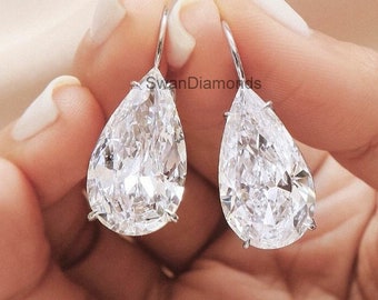 Pendientes de mujer de moissanita talla pera de 6 quilates, pendientes de oro blanco de 14 quilates con gancho para la oreja, pendientes de boda con diamante solitario, regalo de cumpleaños