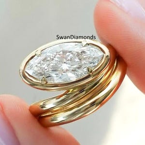 Stunning 2.50Ct Marquise Cut Diamond Engagement Ring, Bridal Ring Set In 18K Yellow Gold, Moissanite Solitaire Ring With Plain Matching Band