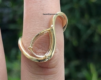 10x8MM Pear Shape Without Diamond Ring, 14/18K Yellow Gold Ring, Prong Setting Ring, Semi Mount Ring, Minimalist Ring Setting, Customizable