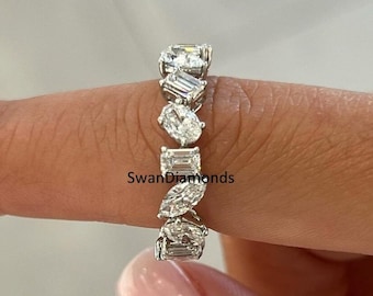 Multi Shape Moissanite Diamond Full Eternity Ring, 14K Solid White Gold Wedding Band For Her, Wedding Proposal Multi Shape Moissanite Ring