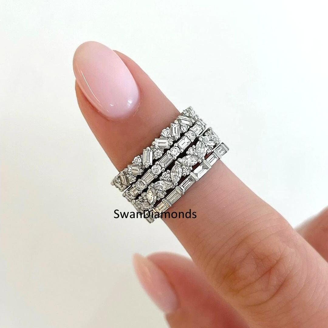 Baguette and Round Cut Diamond Wedding Band, Alternative Lab Grown ...