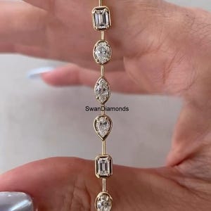 Öst-väst-stil med diamanter och bezel, bröllopsarmband med flera former av labodrottade diamanter, armband i 18K gult guld